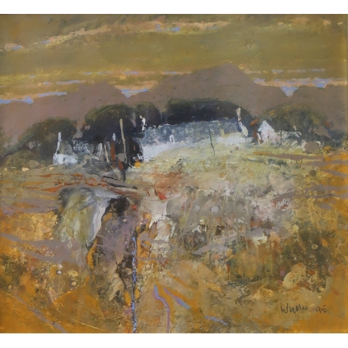 3051 - † GORDON WYLLIE RSW (SCOTTISH 1930-2005)FARM IN THE MORNING - ARGYLLMixed media, 12.5 x 13.5cm (5 x ... 