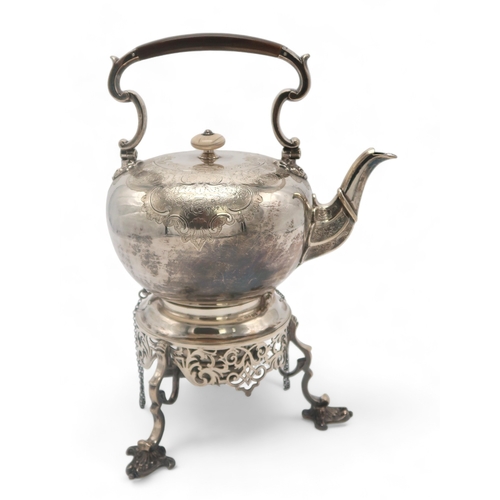 2502A - A LATE-VICTORIAN SILVER SPIRIT KETTLE AND STANDby Hukin & Heath, Sheffield 1894, of spherical fo... 