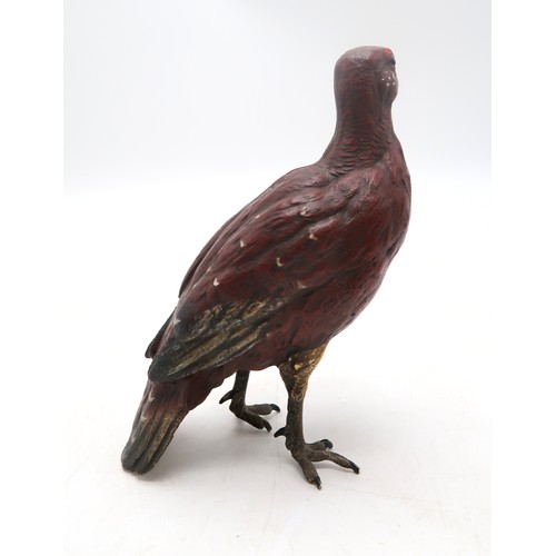 2290 - FRANZ BERGMAN (AUSTRIAN 1861-1936)A cold painted bronze model of a red grouse, painted in natural co... 