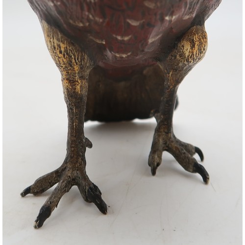 2290 - FRANZ BERGMAN (AUSTRIAN 1861-1936)A cold painted bronze model of a red grouse, painted in natural co... 