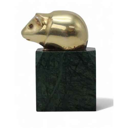 3057 - EDOUARD MARCEL SANDOZ (SWISS 1881-1971)GUINEA PIGSilvered gilt bronze on green marble base, signed, ... 