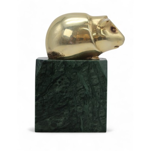 3057 - EDOUARD MARCEL SANDOZ (SWISS 1881-1971)GUINEA PIGSilvered gilt bronze on green marble base, signed, ... 