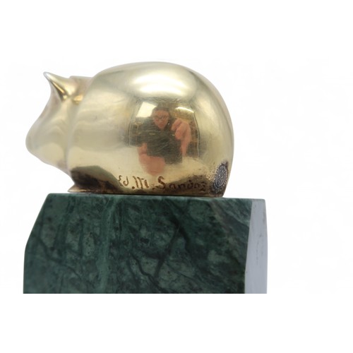 3057 - EDOUARD MARCEL SANDOZ (SWISS 1881-1971)GUINEA PIGSilvered gilt bronze on green marble base, signed, ... 