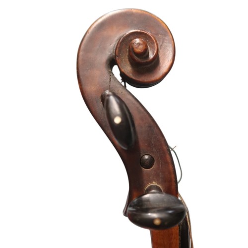 2642B - MATHEW HARDY & SON A Scottish one piece back violin 35cm bearing label to the interior MADE BY M... 