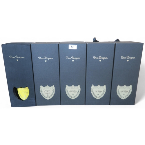 62 - A lot of five assorted Dom Perignon champagne boxes of the years 2002, 2008, 2008, 2009 and 2010, tw... 