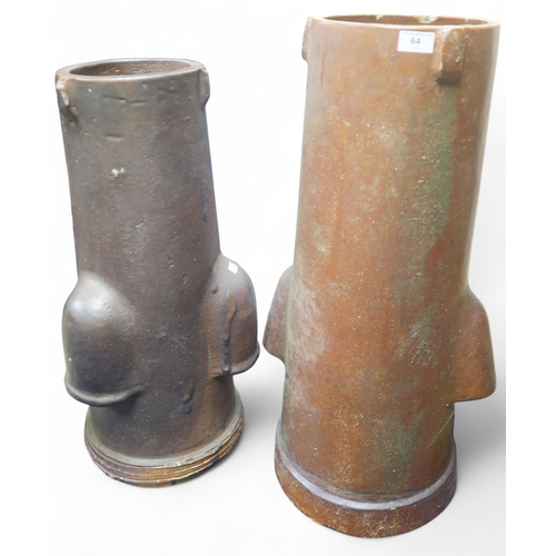 64 - A lot of two assorted stoneware chimney pots, tallest, 74cm high and other, 67cm high (2)