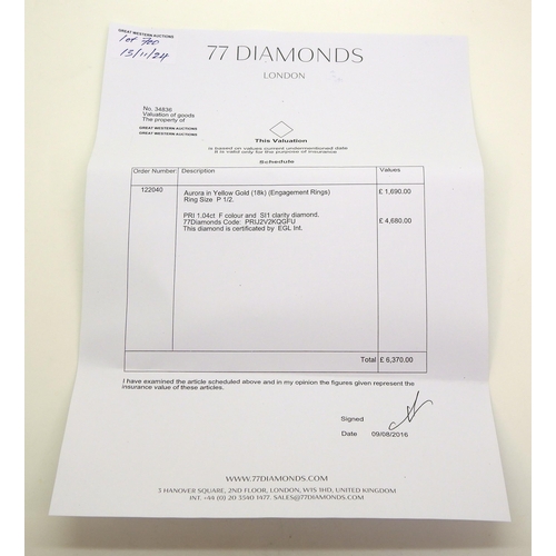 764 - A princess cut diamond ring, from 77 DIAMONDS, with a point of sale replacement valuation dated 2016... 