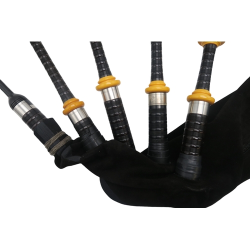 2642J - ROBERT GILLANDERS & SON FORFAR SCOTTISH HIGHLAND BAGPIPESA full set of ebonised, turned stainles... 