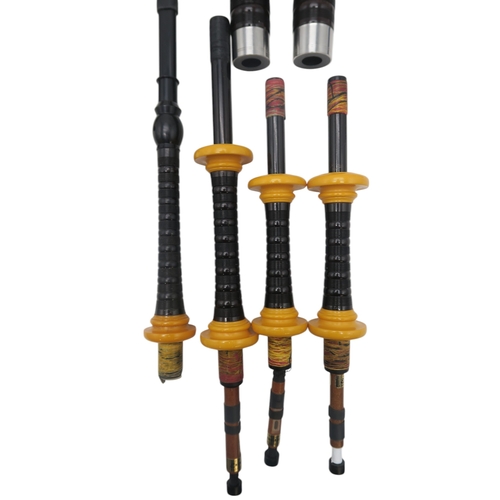 2642J - ROBERT GILLANDERS & SON FORFAR SCOTTISH HIGHLAND BAGPIPESA full set of ebonised, turned stainles... 