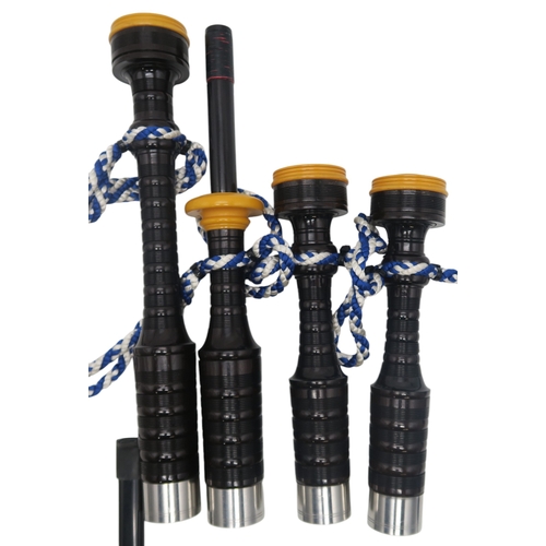 2642J - ROBERT GILLANDERS & SON FORFAR SCOTTISH HIGHLAND BAGPIPESA full set of ebonised, turned stainles... 