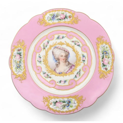 135 - A Sevres cabinet plate, painted with a portrait of Princess De Lamballe, surrounded by bouquets of f... 