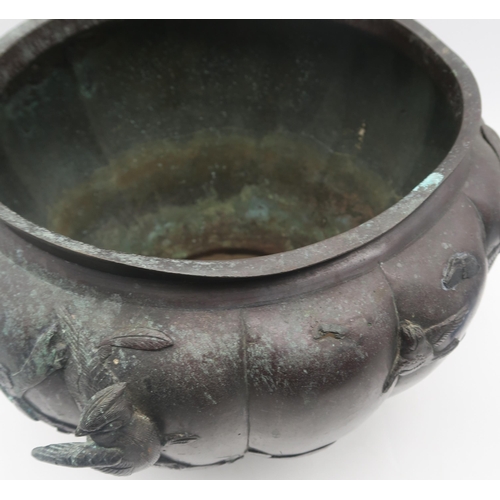 148 - A Japanese patinated metal jardiniere, together with a turquoise glazed vase, a dragon wrapped aroun... 