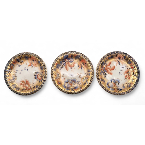 178 - A Nautilus part dessert service in blue and gilt decorated with flowers together with a twin rope ha... 