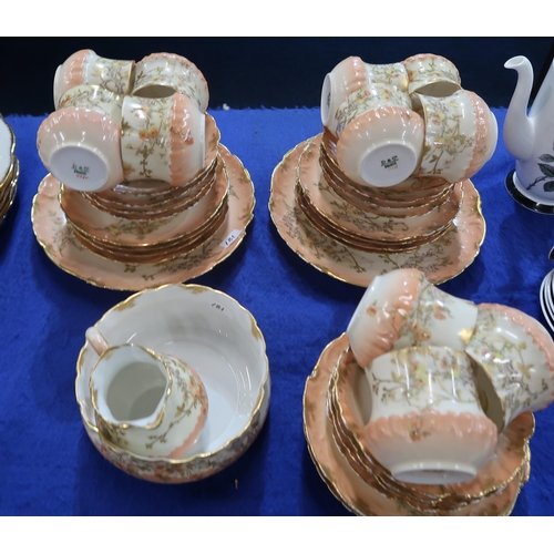 181 - E Hughes and Co mottled blue and gilt rimmed tea set, together with a D & Co France porcelain te... 