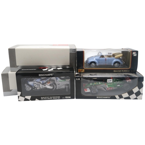 528 - A Minichamps 1:18-scale Jaguar Racing R5 M. Webber F1 car, two A Model Lotus 49B U.S.A. G.P. 68 Mari... 