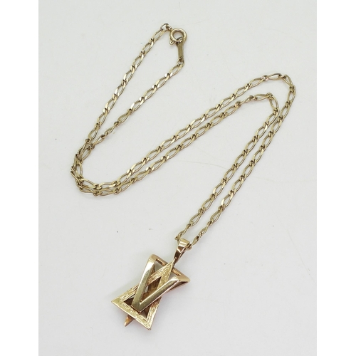 730 - A 9ct gold stylised Star Of David pendant and 41cm chain, weight 6.1gms