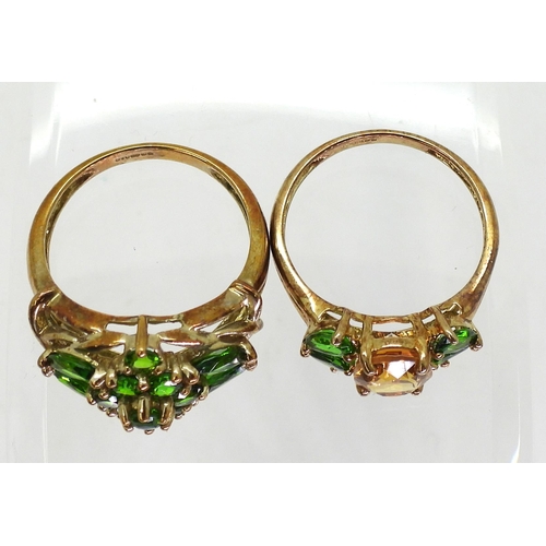 757 - Two 9ct gold Russian diopside cluster rings, flower cluster size Q1/2, cluster with citrine size Q1/... 