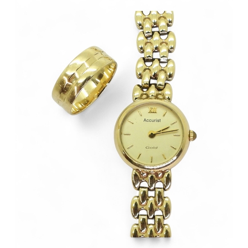 771 - A 9ct gold Accurist ladies watch and 9ct gold wedding ring, size K, weight together 17gms including ... 