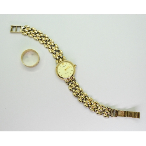 771 - A 9ct gold Accurist ladies watch and 9ct gold wedding ring, size K, weight together 17gms including ... 