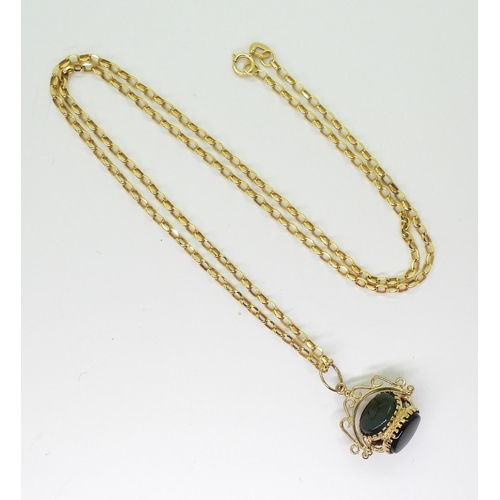 782 - A 9ct gold belcher chain, with a three stone seal pendant, length of chain 50cm, weight 3.9gms