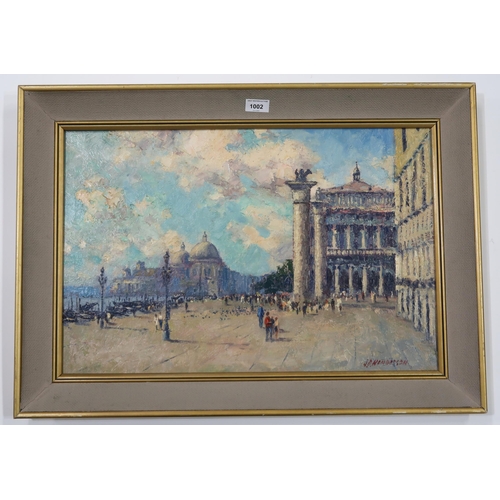 1002 - J.D. HENDERSON (SCOTTISH CONTEMPORARY) PIAZZA SAN MARCO, VENICE Oil on board, signed lower... 