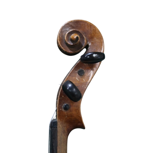 475 - A two piece back Violin, 37cm, with bow and fitted wooden case, and a bowl back mandolin 