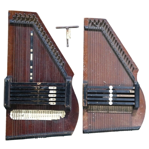 476 - Two vintage Zither Autoharps. One German with a winding key and wooden carry box, and another C... 