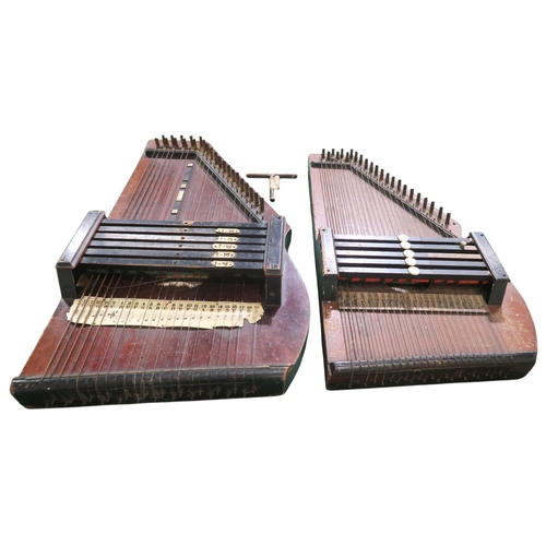 476 - Two vintage Zither Autoharps. One German with a winding key and wooden carry box, and another C... 