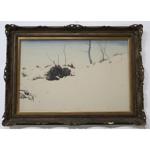 920 - ROBERT BURNS HRSA RSW (SCOTTISH 1869-1941) SNOWY LANDSCAPE Watercolour, signed lower right... 