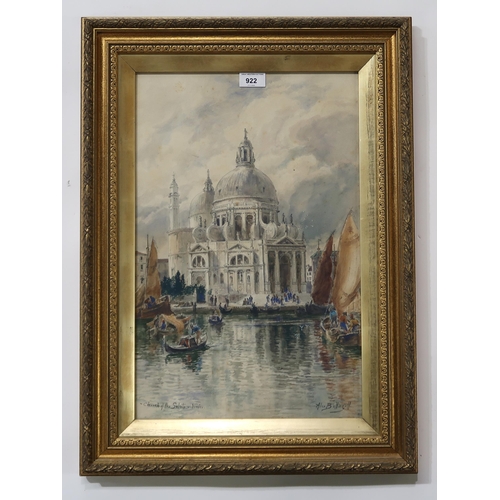 922 - ALEXANDER BALLINGALL (SCOTTISH 1870-1910) CHURCH OF THE SALUTE, VENICE Watercolour, signed... 