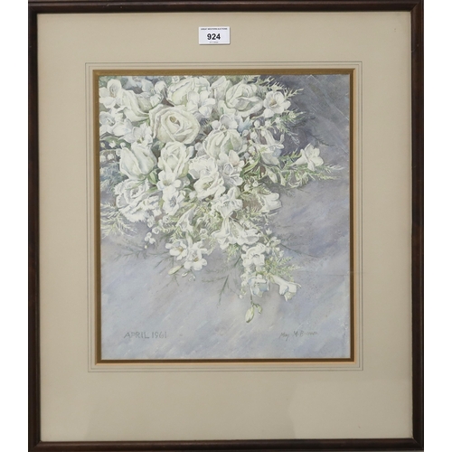 924 - MAY MARSHALL BROWN (SCOTTISH 1887-1968) WHITE ROSES AND FRESIA Watercolour, signed lower r... 