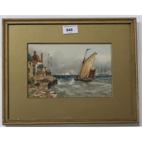 940 - ROBERT TORTON WILDING (19th CENTURY) SHIPPING OF THE COAST Watercolour, signed lower right... 