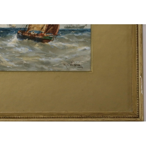 940 - ROBERT TORTON WILDING (19th CENTURY) SHIPPING OF THE COAST Watercolour, signed lower right... 