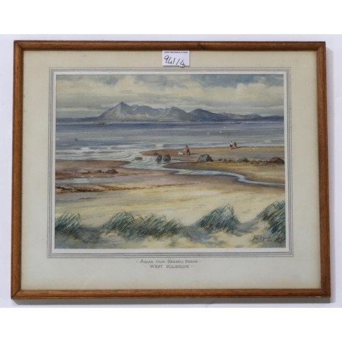 941 - JOHN S. SPENCE (SCOTTISH 20th CENTURY) ARRAN FROM SEAMILL BEACH Watercolour, signed lower right, 24 ... 