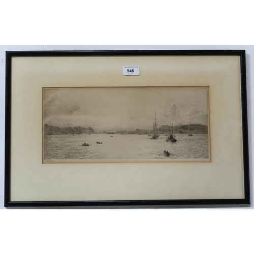 946 - WILLIAM LIONEL WYLLIE RA RE RI (ENGLISH 1851-1931) THE OBAN REGATTA Etching, signed lower left, 17.5... 