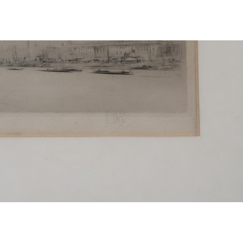 950 - WILLIAM WALCOT RE RBA (BRITISH 1874-1943) THE THAMES  Etching, signed lower right, 13... 