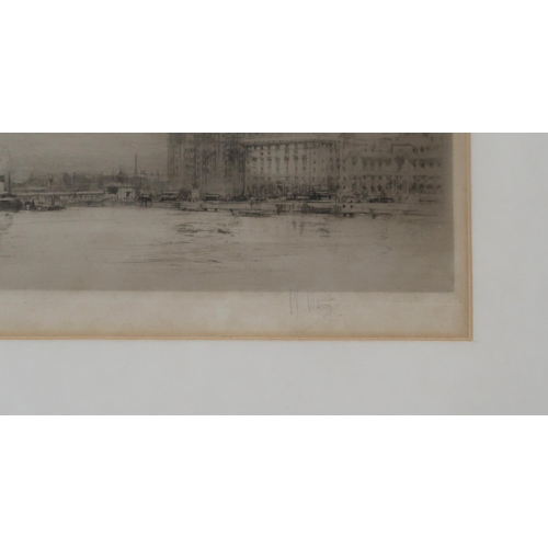 952 - WILLIAM WALCOT RBA RE (BRITISH 1874-1943) THE MERSEY Etching, signed lower right, 14 x 34c... 