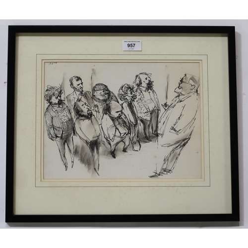 957 - SCOTTISH SCHOOL MEMBERS OF THE ART CLUB: c1975 Ink on paper, 23 x 31cm The characters depicted inclu... 