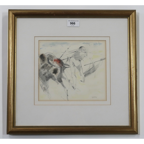 966 - OSCAR GOODALL RSW (SCOTTISH 1924-2022) SPANISH BULLFIGHT Watercolour, signed lower right, 20 x 18.5c... 