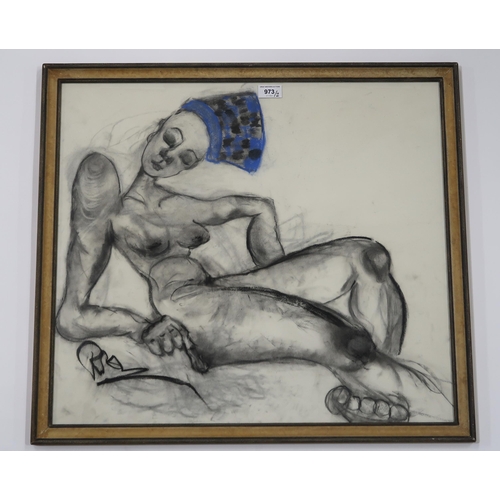 973 - CONTEMPORARY SCHOOL NUDE RECLINED Charcoal, signed lower left, 54 x 60cm Together wit... 