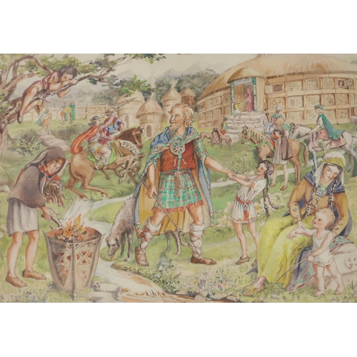 977 - WENDY WOOD (ENGLISH 1892-1981) CELTIC VILLAGE Watercolour, signed lower right, 35 x 50cm Together wi... 