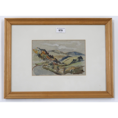 978 - WENDY WOOD (ENGLISH 1892-1981) AUTUMN IN THE BORDERS Watercolour, 14 x 22cm Titled and signed verso... 