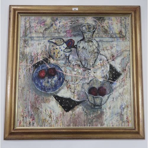 990 - ANGELA PROCTOR (SCOTTISH CONTEMPORARY) STILL LIFE WITH POMEGRANATES Oil on board, signed l... 