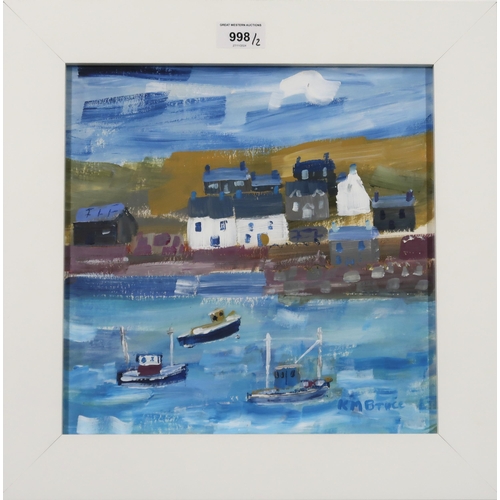 998 - K M BRUCE (SCOTTISH CONTEMPORARY) COASTAL HARBOUR Oil on board, signed lower right, 28 x 28cm Togeth... 