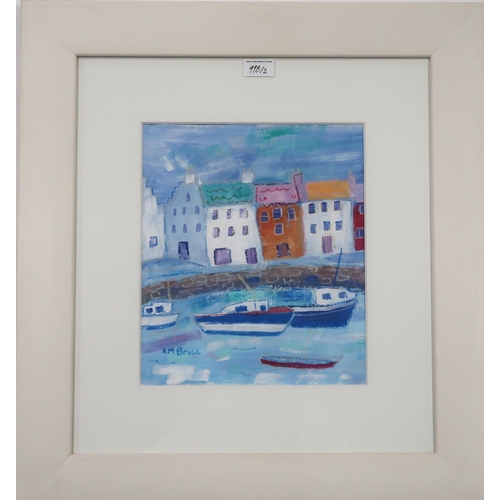 998 - K M BRUCE (SCOTTISH CONTEMPORARY) COASTAL HARBOUR Oil on board, signed lower right, 28 x 28cm Togeth... 