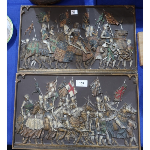 159 - Two Marcus Designs plaques, each depicting Agincourt 1415 with King Henry V and various lords, dukes... 