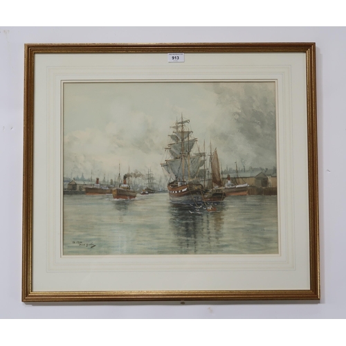 913 - DAVID MARTIN (SCOTTISH 1887 - 1935) THE CLYDE Watercolour, signed lower left, 40 x 49cm... 