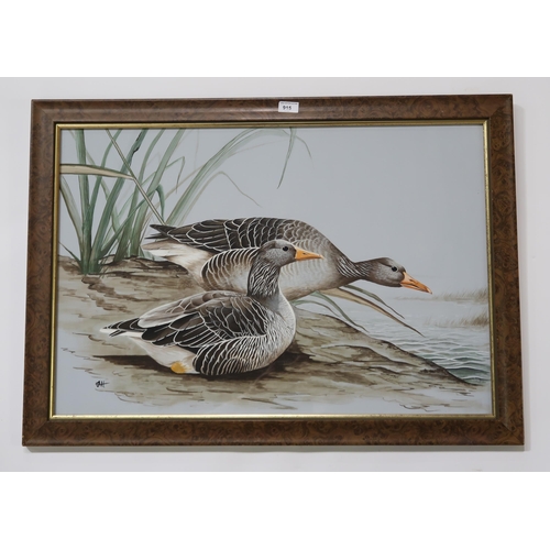 915 - JOHN M. HUTCHIESON SWA (SCOTTISH 20th CENTURY)  GREYLAG GEESE Watercolour, signed lower left, 54 x 8... 