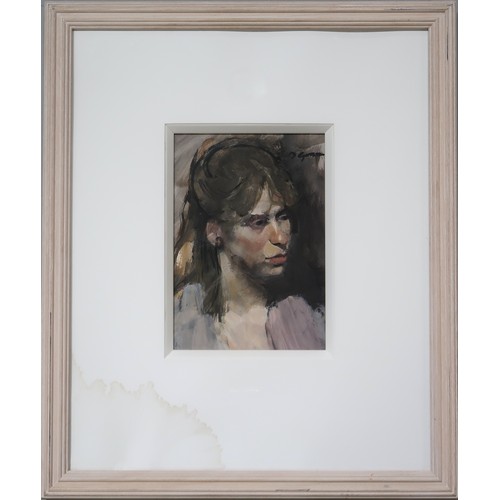 992 - DES GORMAN (SCOTTISH b.1960) PORTRAIT OF A GIRL Watercolour and acrylic on paper, signed upper right... 