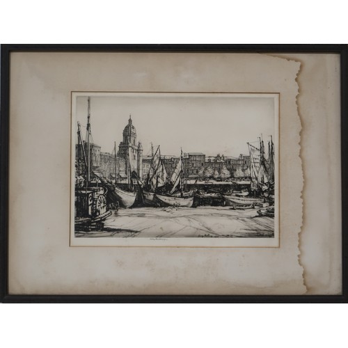 959 - HENRY RUSHBURY ARA RSW RE (ENGLISH 1889-1968) LOW TIDE, LA ROCHELLE Etching, signed lower centre, 25... 